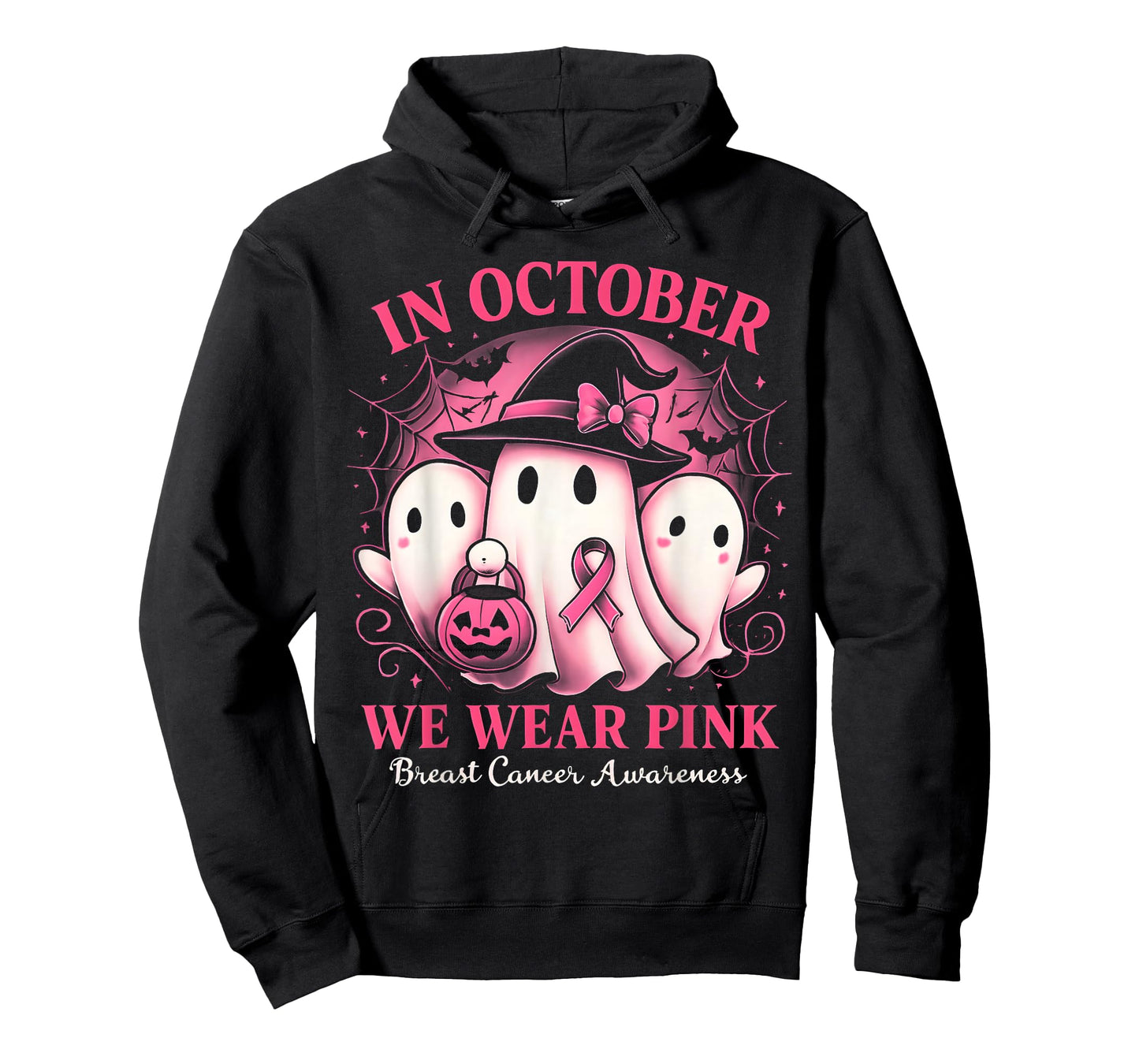 in October We Wear Pink Ghost Halloween Women Breast Cancer T-Shirt
