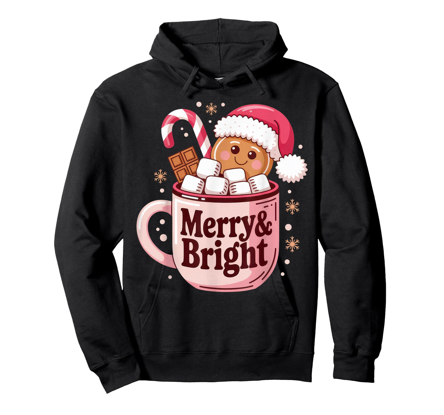 Merry and Bright Christmas Hot Cocoa Gingerbread Design T-Shirt