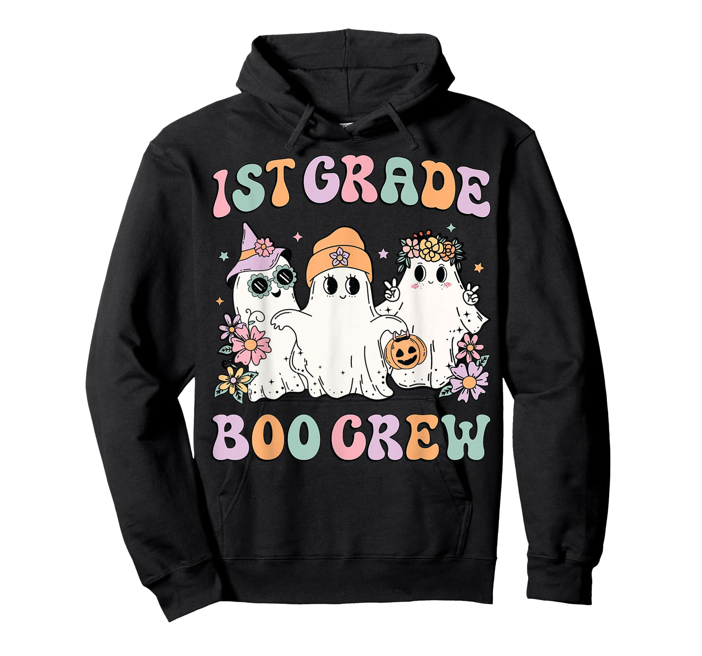 1st Grade Boo Crew Groovy Halloween Floral Ghost Kid Teacher T-Shirt