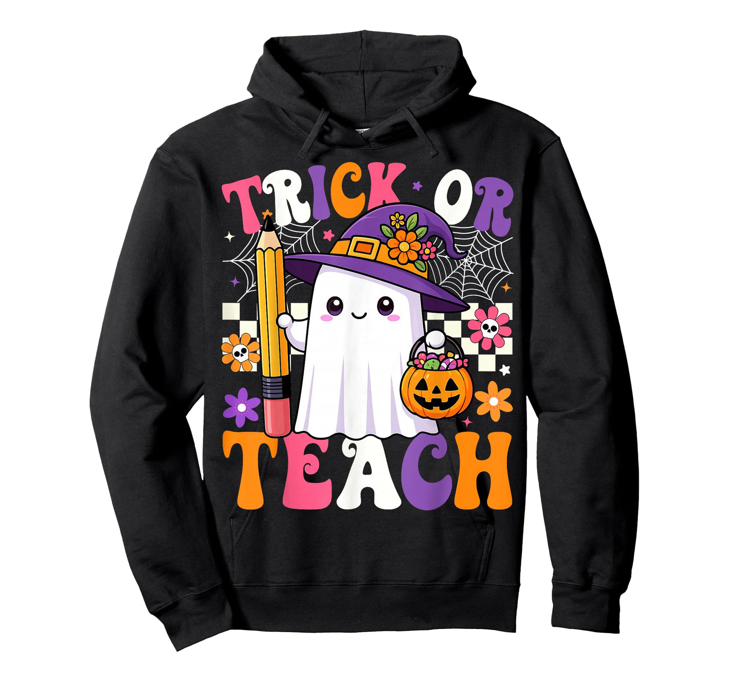 Trick Or Teach Teacher Pencil Ghost Funny Halloween Teacher T-Shirt