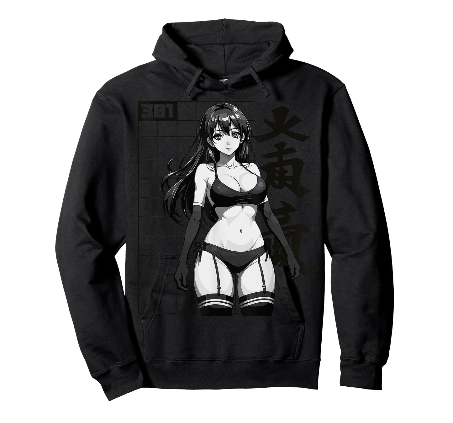 Sexy Waifu Otaku Anime Girl Japanese in Black and White Art T-Shirt