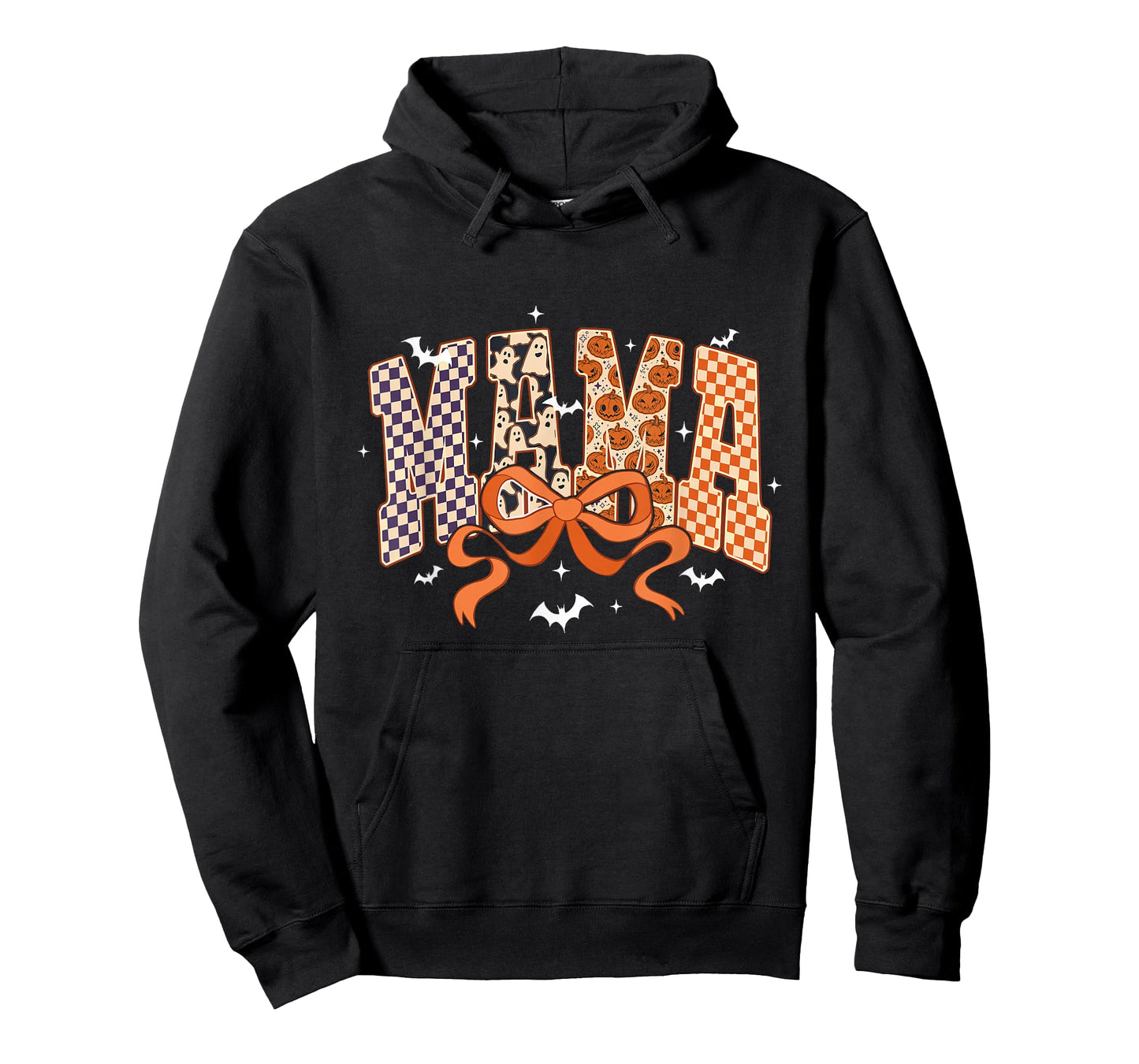 Retro Checkered Pumpkin Ghost Mama Halloween Mom Spooky T-Shirt