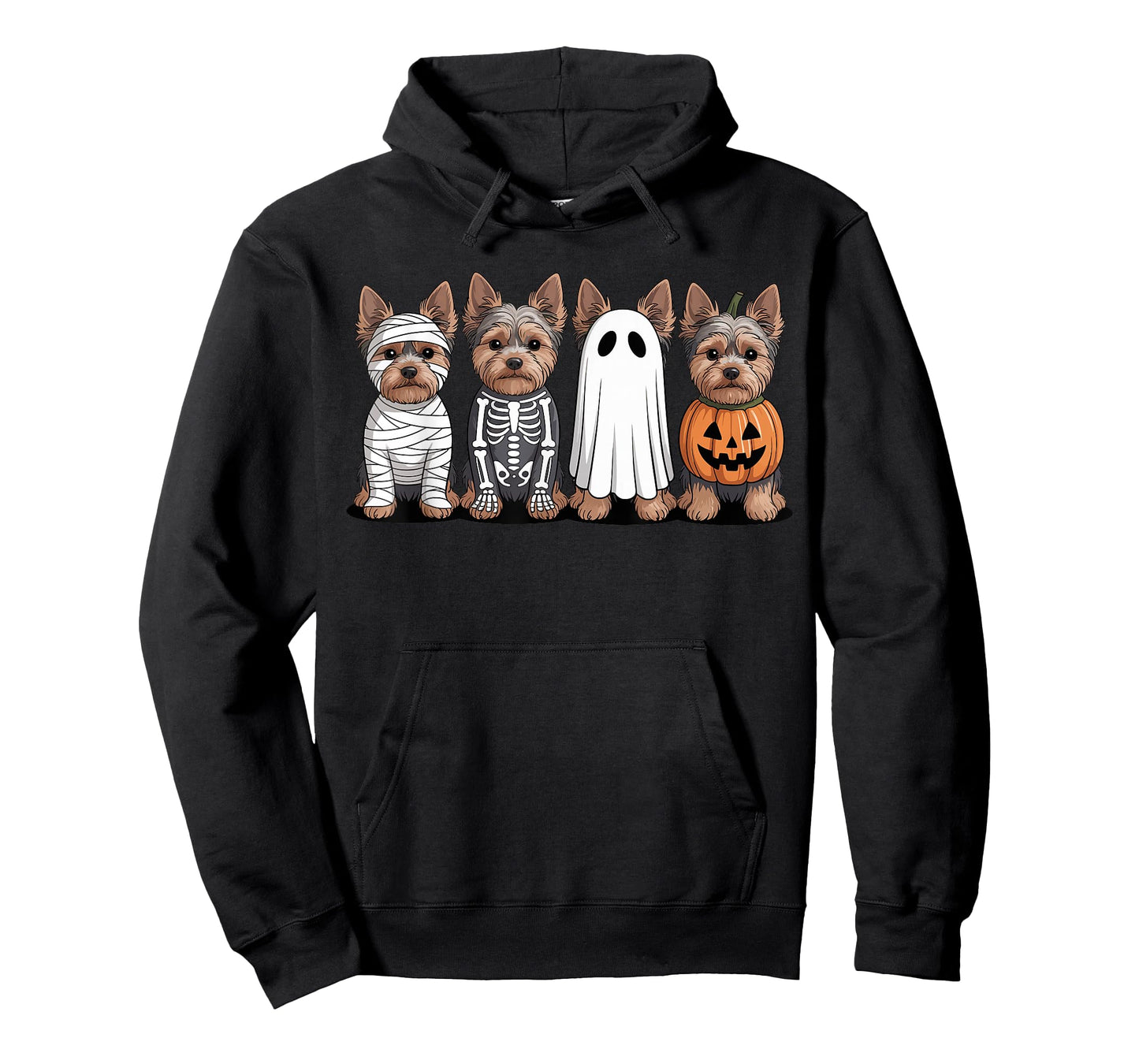 Spooky Ghost Yorkshire Terrier Pumpkin Halloween Skeleton T-Shirt