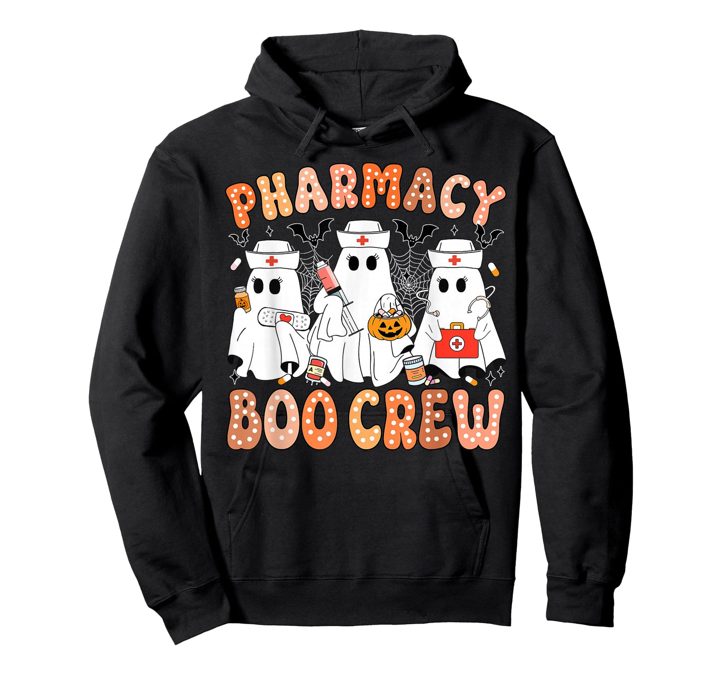 Groovy Retro Pharmacy Boo Crew Spooky Halloween Ghost Women T-Shirt