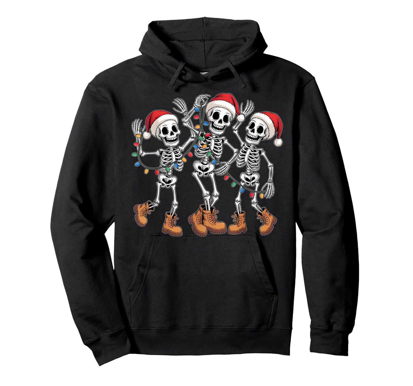 Dancing Skeleton Christmas Lights Santa Hat Xmas Pajamas T-Shirt