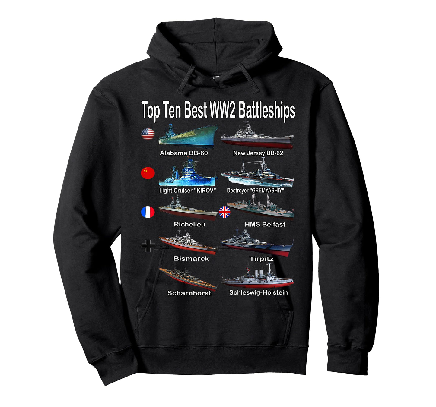 Top Ten Best WW2 Battleships Warships for Kids Adults T-Shirt