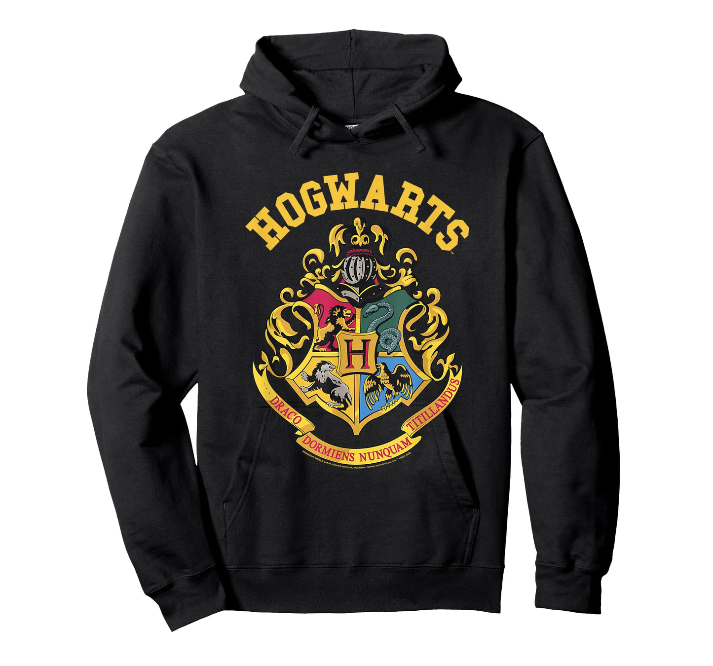Popfunk Harry Potter Hogwarts Logo T-Shirt - Men's Unisex-Adults Black Small Classic Fit Short Sleeve Cotton 65% Polyester 35% T-Shirt