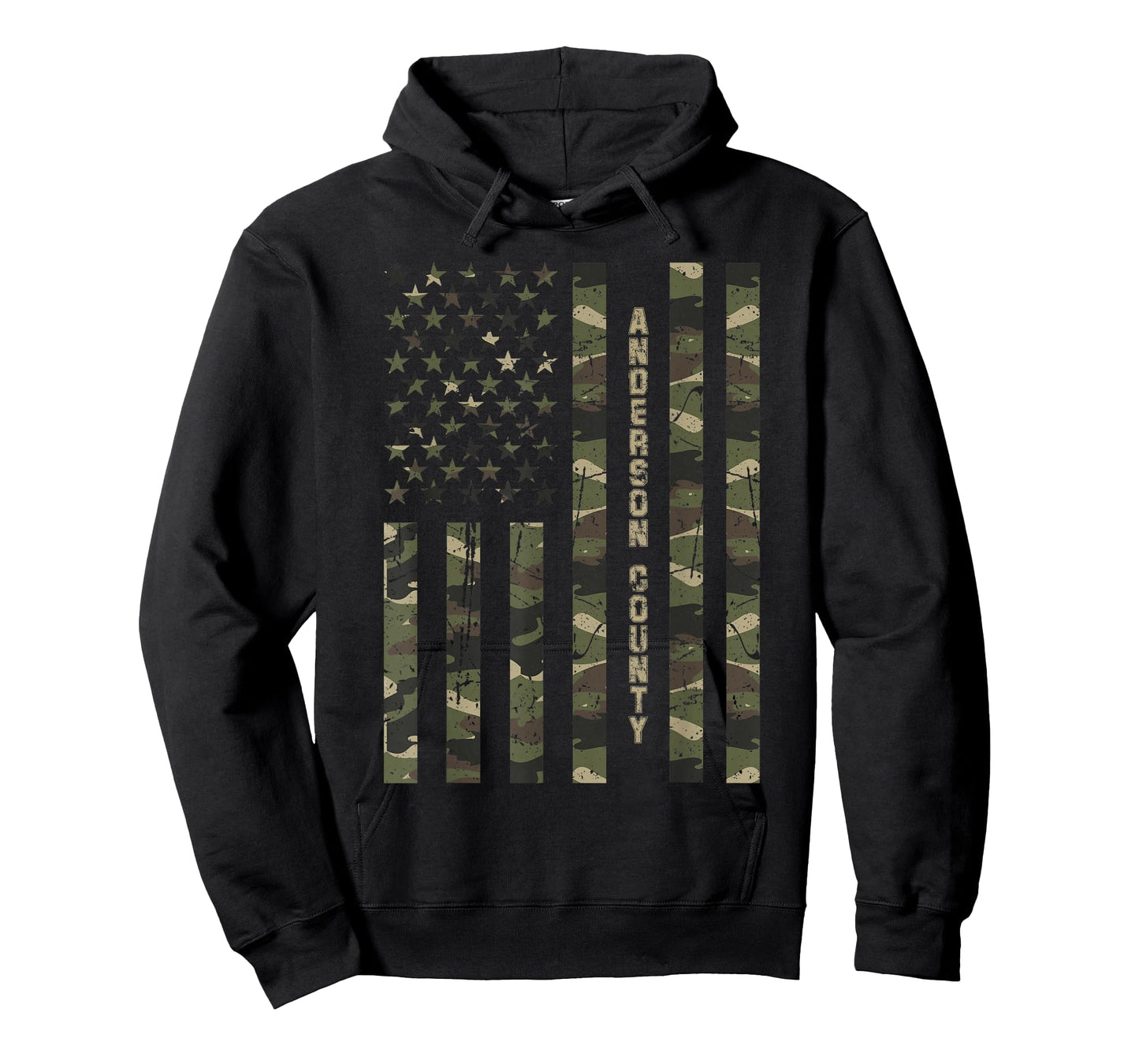 Anderson County United States Distressed Camo w US Flag T-Shirt