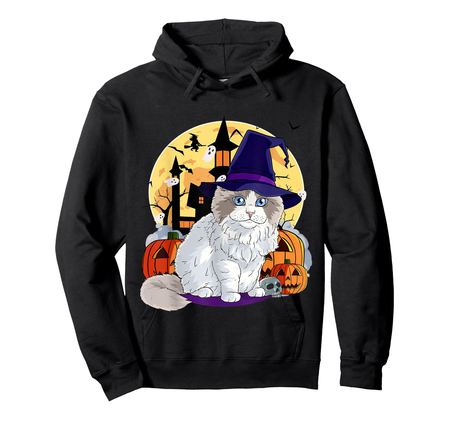 Cute Ragdoll Cat Halloween Witch Pumpkin Men Women Kids T-Shirt