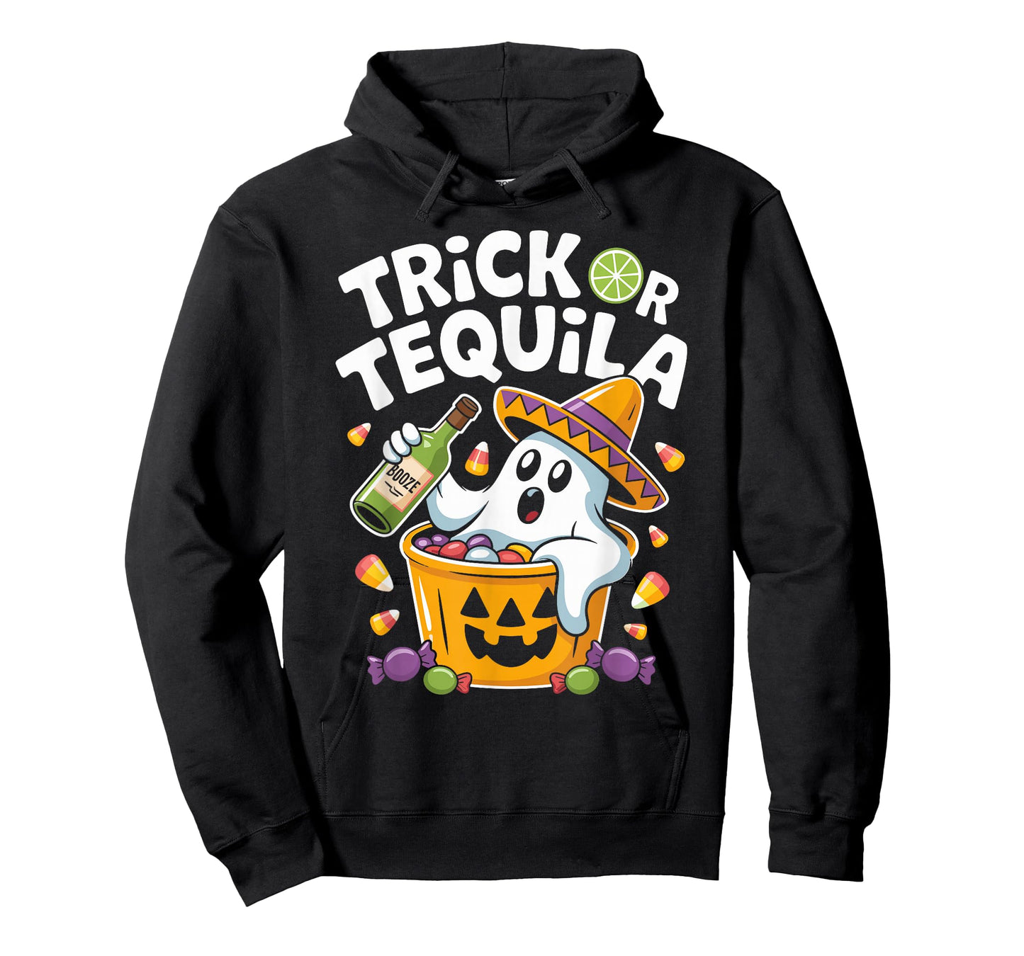 Trick Or Tequila Halloween Ghost Drinking T-Shirt