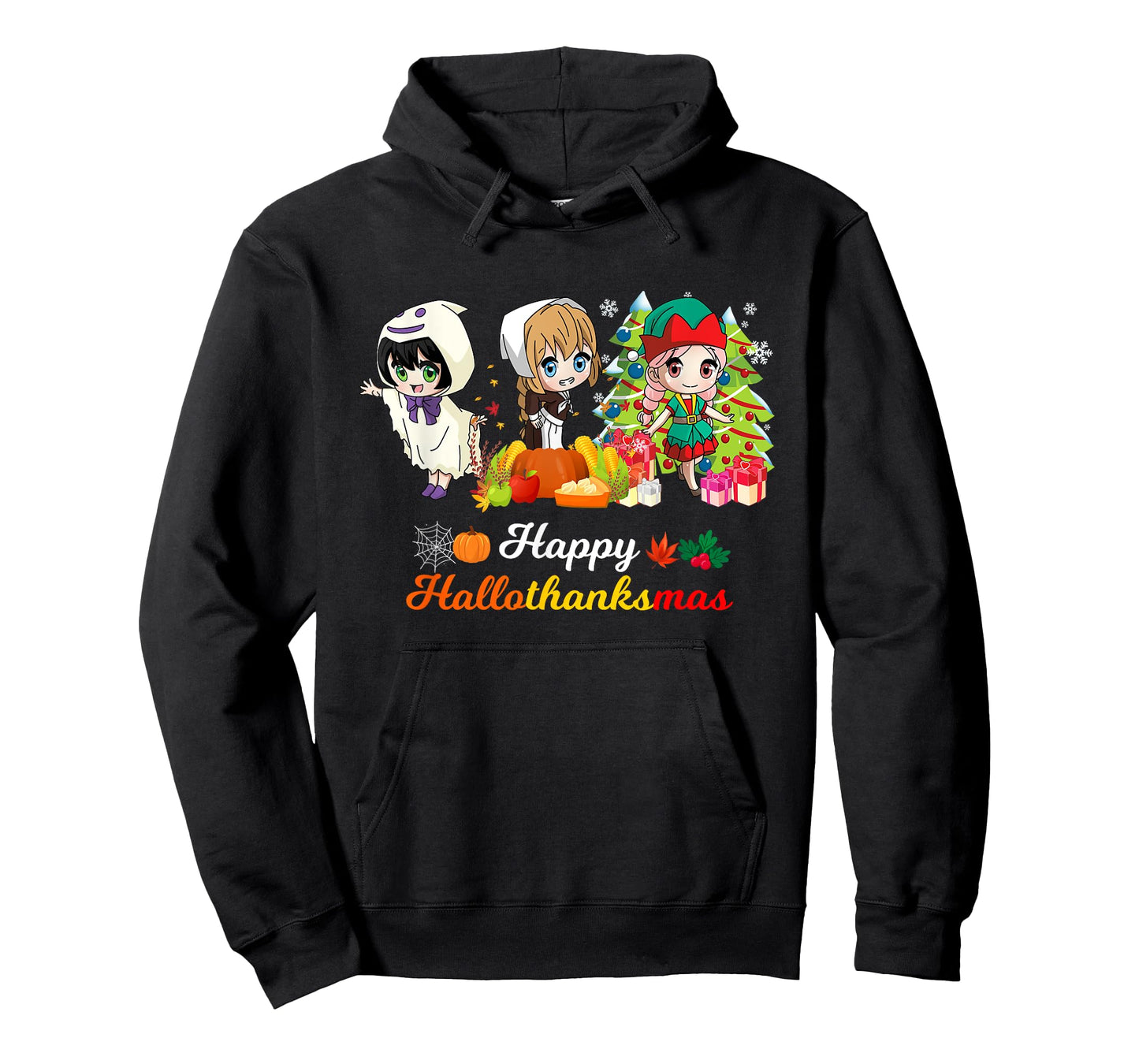 Halloween Thanksgiving Christmas Hallothanksmas Anime Girl T-Shirt