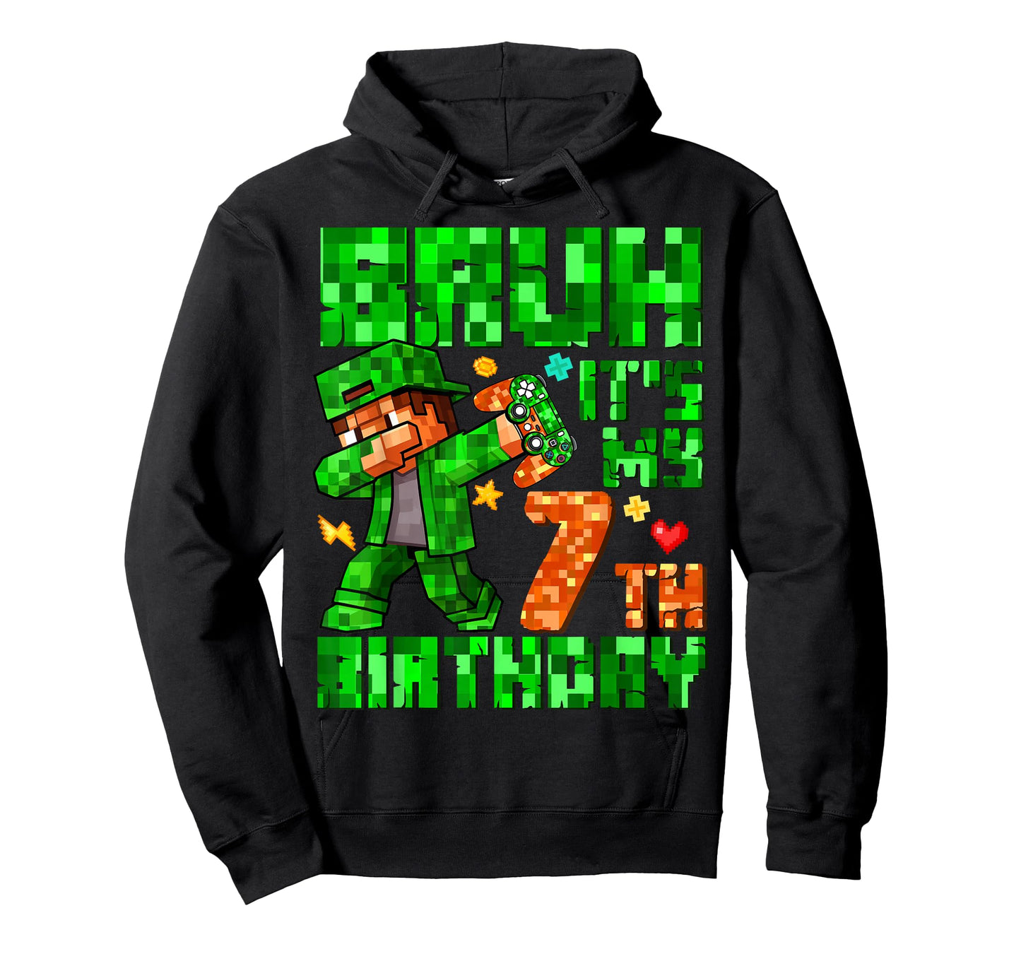 Bruh It's My 7th Birthday Boy Game Pixel 7 Years Old Kids T-Shirt