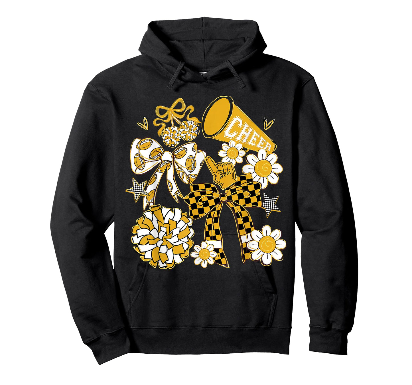 Coquette Bow Football Gold Black Game Cheer Mom Touchdown T-Shirt