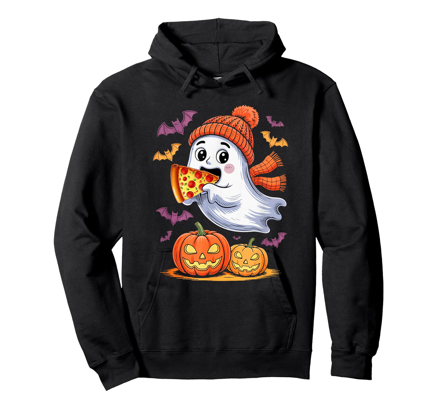 Cute Boo Ghost Eating Pizza Halloween Food Lover Kids Family T-Shirt