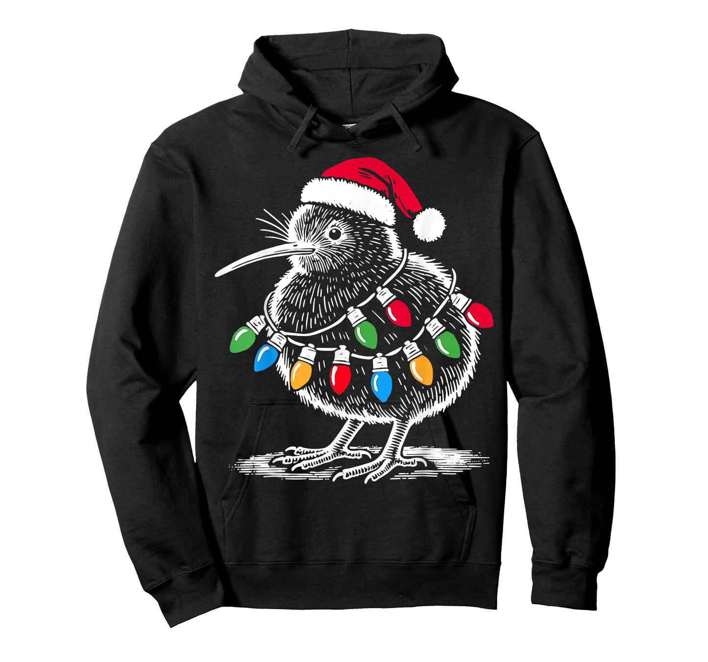 Vintage Kiwi Bird Santa Hat Christmas Light Birding Animal T-Shirt
