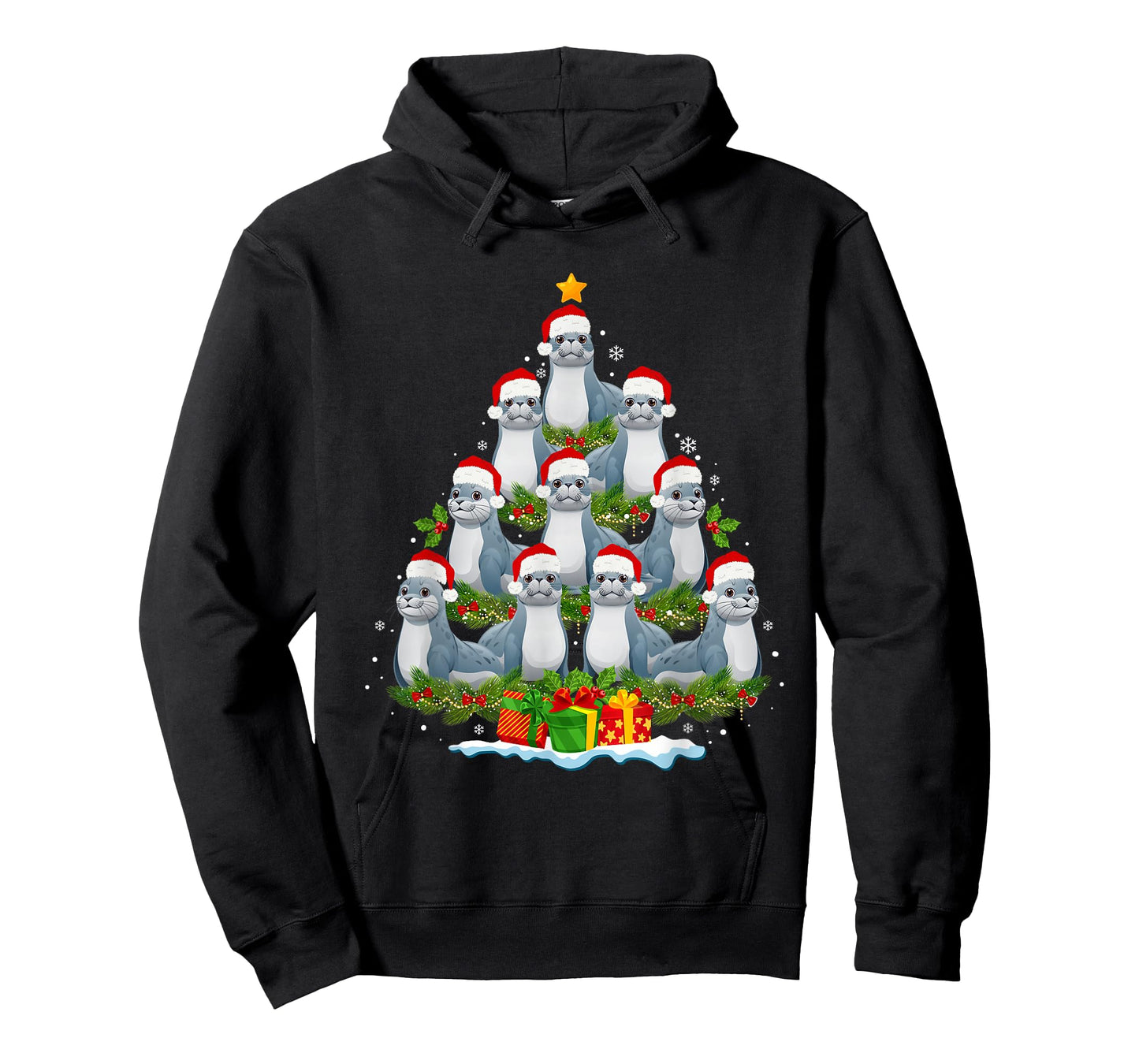 Seal Christmas Tree Lights Funny Xmas Sea Animals Lover T-Shirt