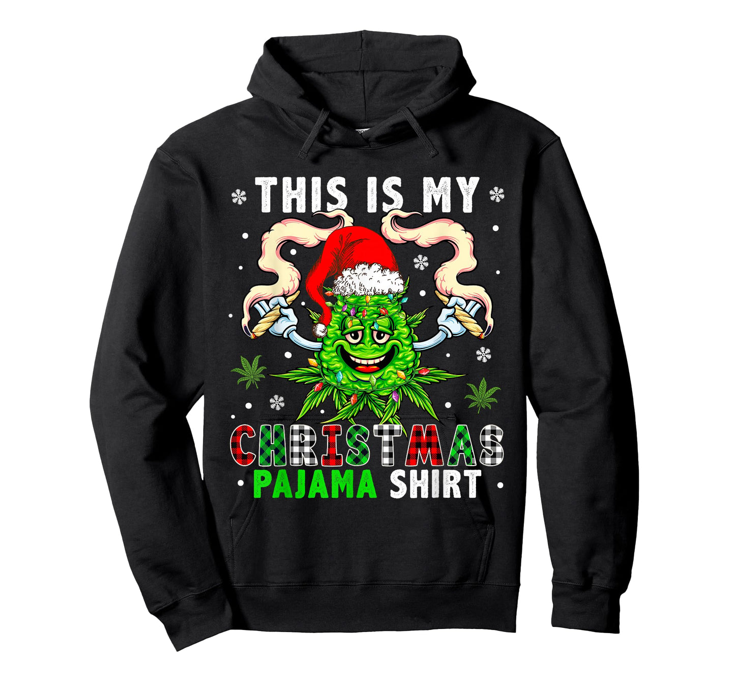 This Is My Christmas Pyjamas Plaid Santa Xmas Weed Smoking T-Shirt