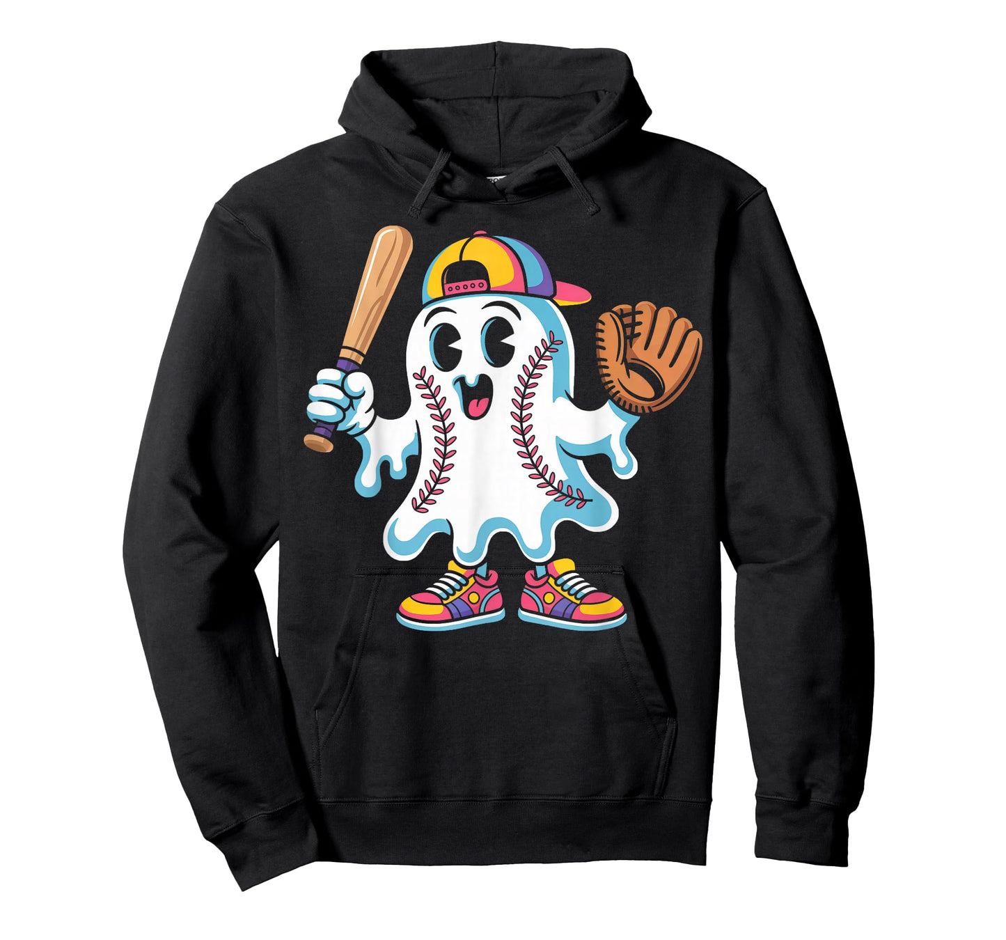 Ice Cream Drip Ghost Baseball Spots Baseball Drip Halloween T-Shirt