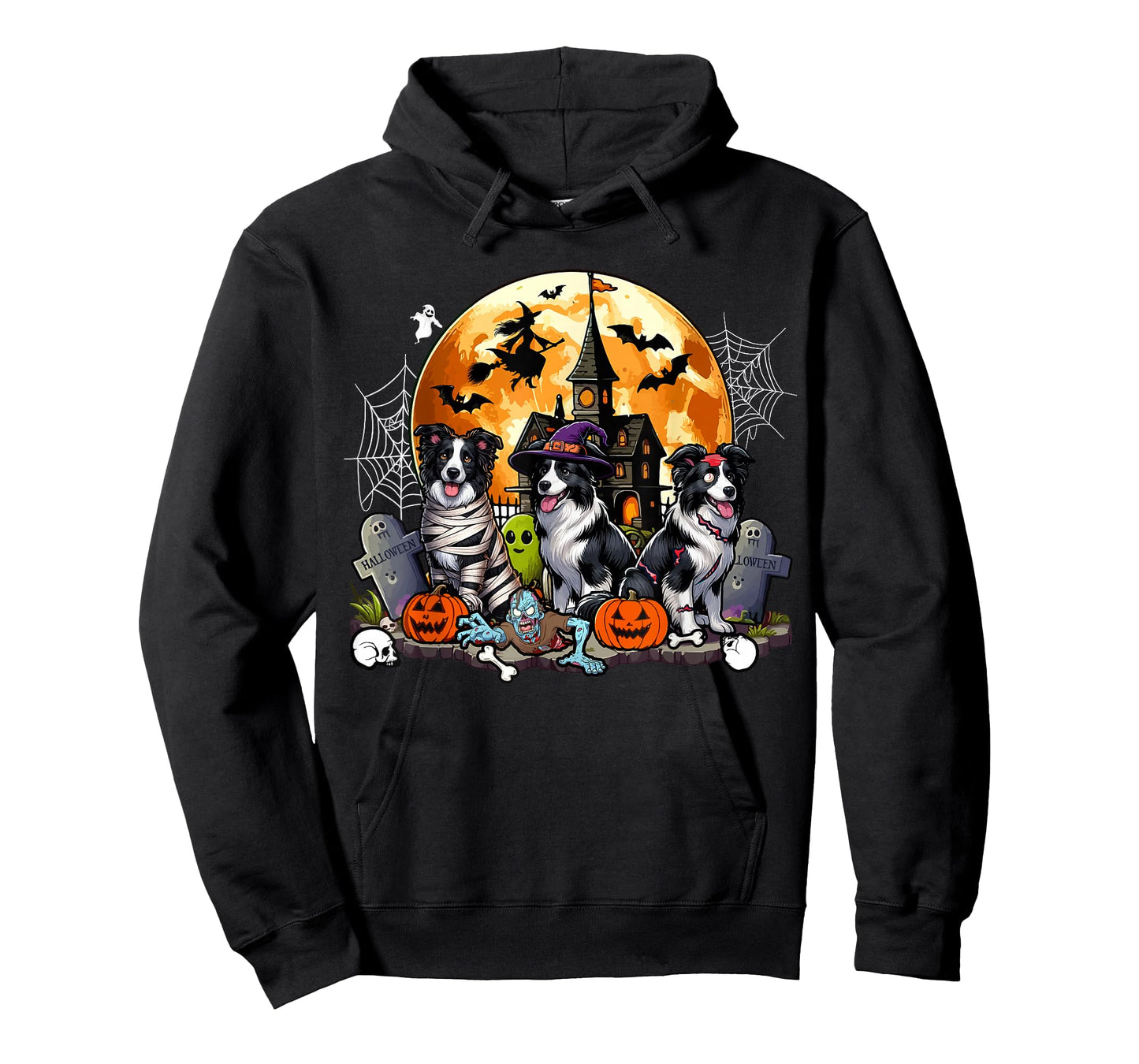 Three Halloween Border Collies As Horror Witch Mummy Zombie T-Shirt