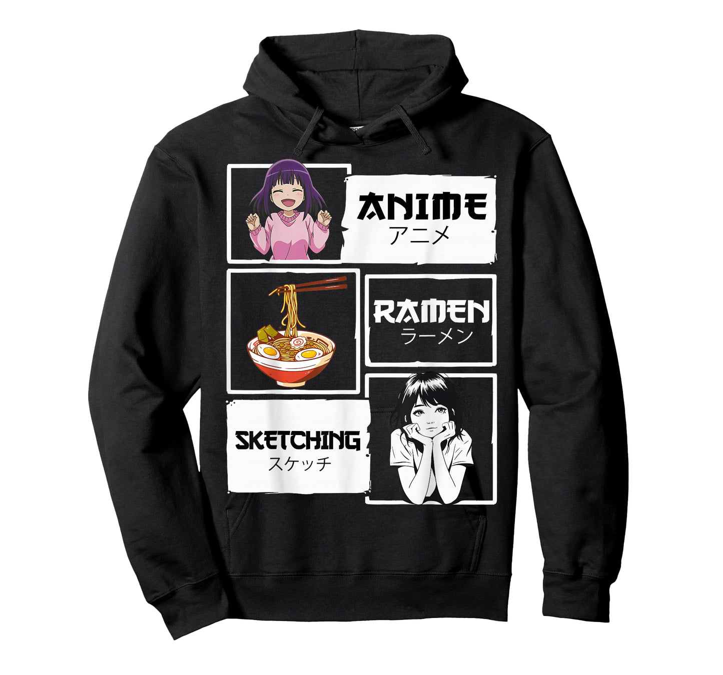 Japan Boba Manga Kawaii Anime Ramen Sketching Unisex-Adult T-Shirt - Black, Small