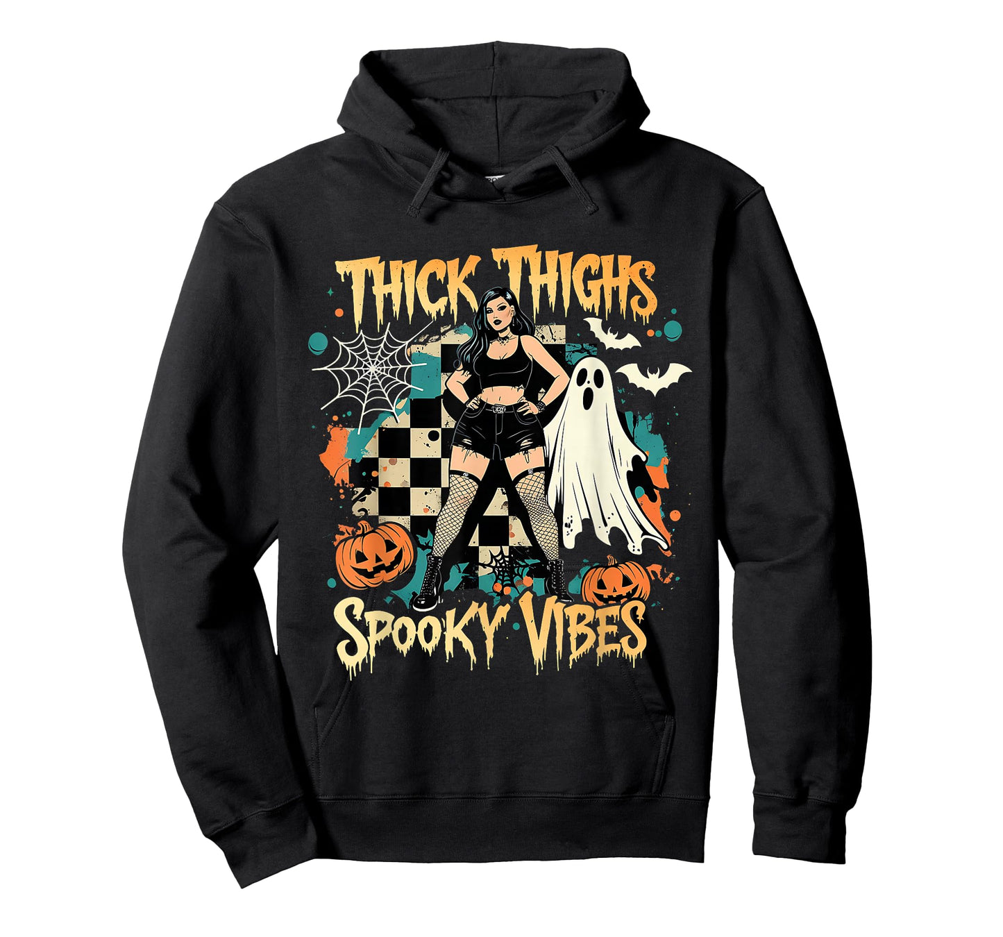 Thick Thighs Spooky Vibes Funny Ghost Halloween T-Shirt