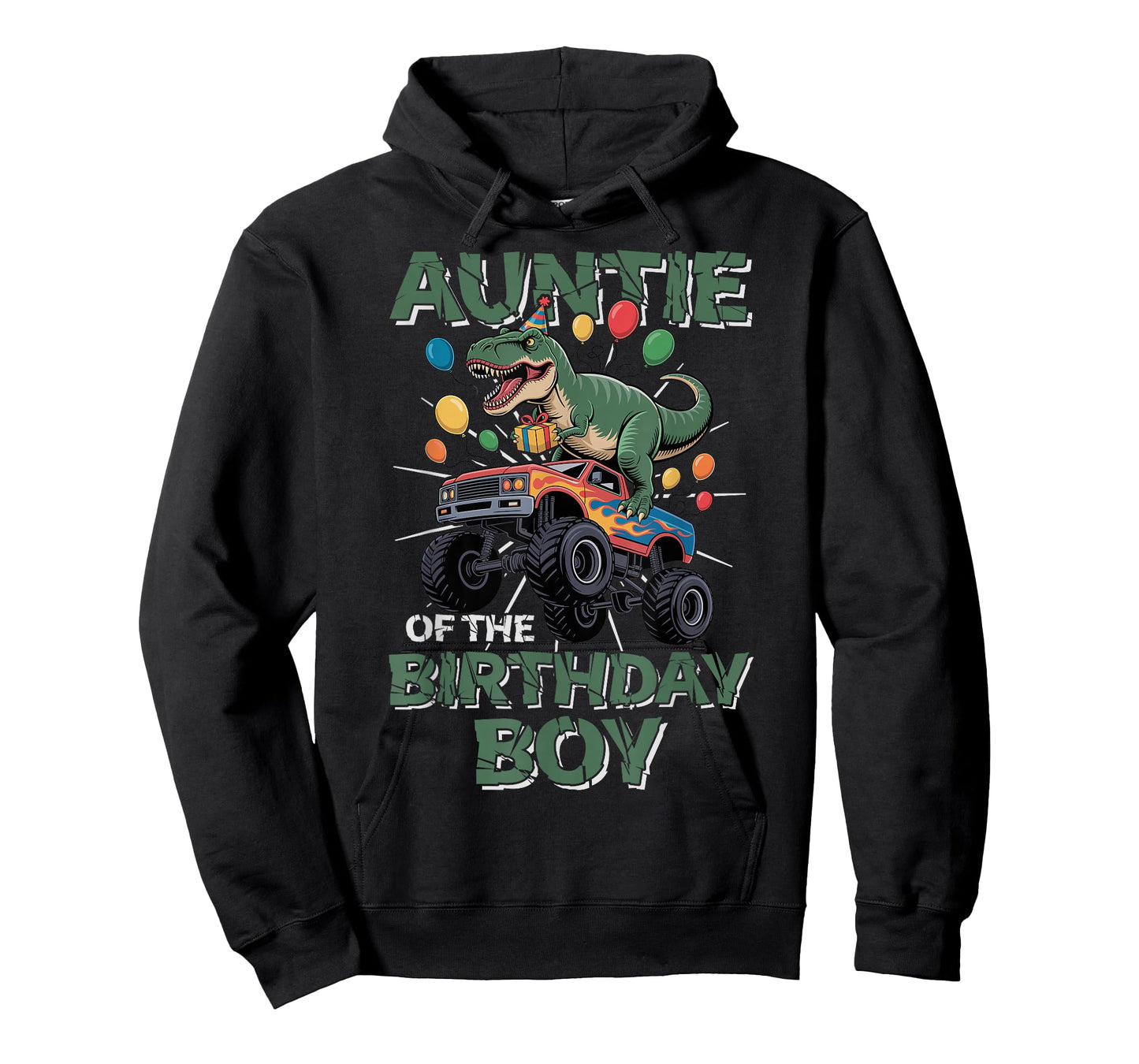 Auntie of The Birthday Party Outfit Monster Truck Auntie T-Shirt