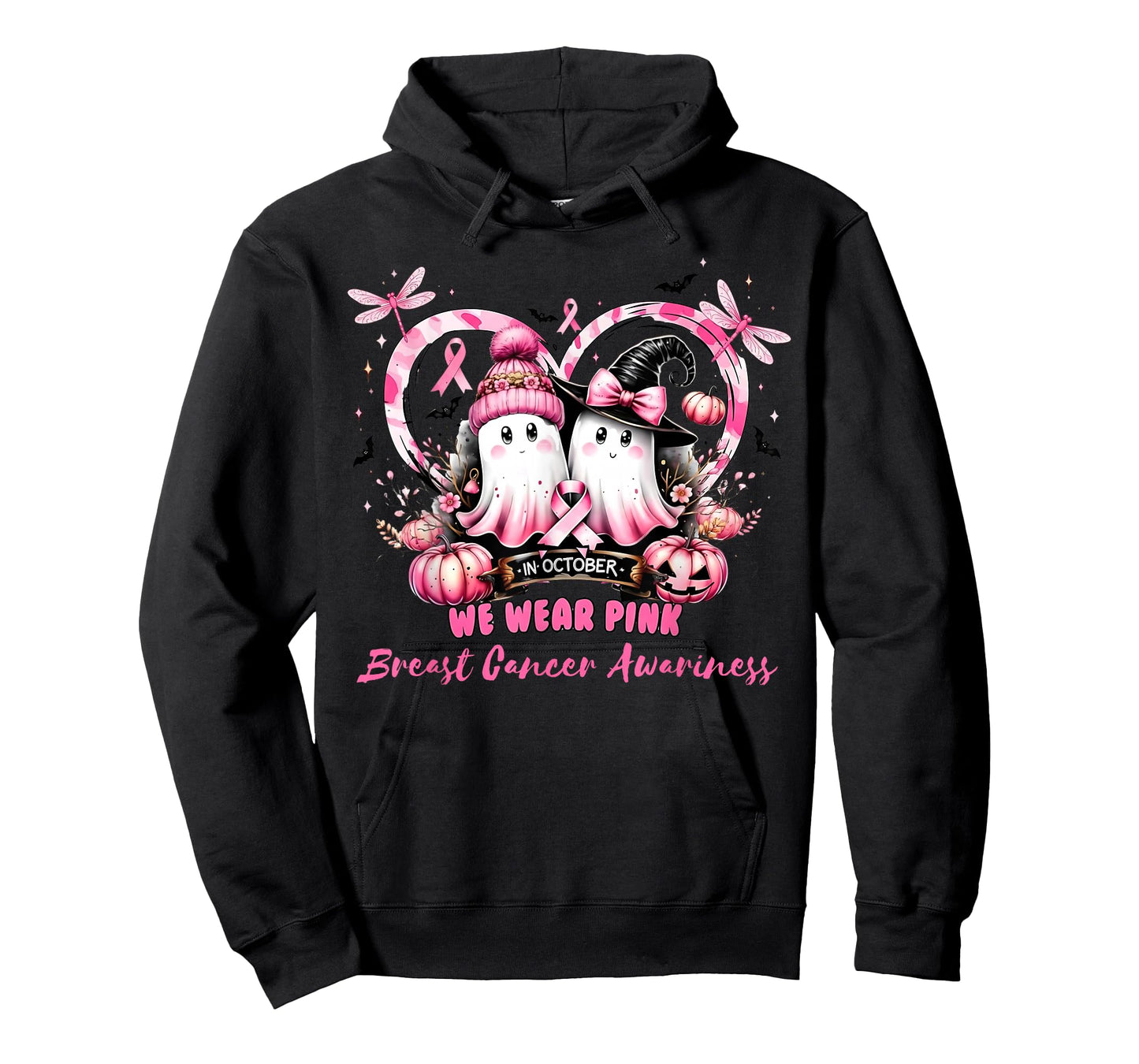 in October We Wear Pink Breast Cancer Heart Dragonflies T-Shirt