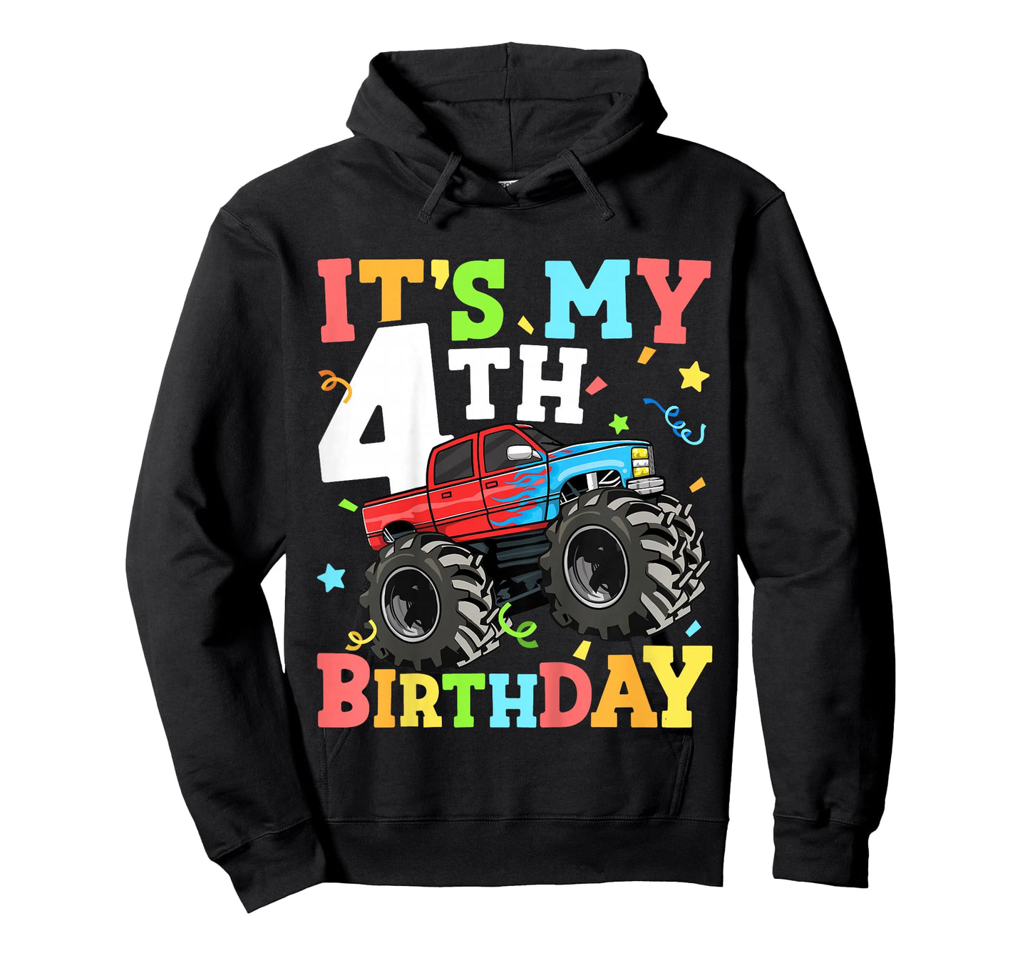 Kids Monster Truck It's My 4th Birthday Boy 4 Four Toddler T-Shirt