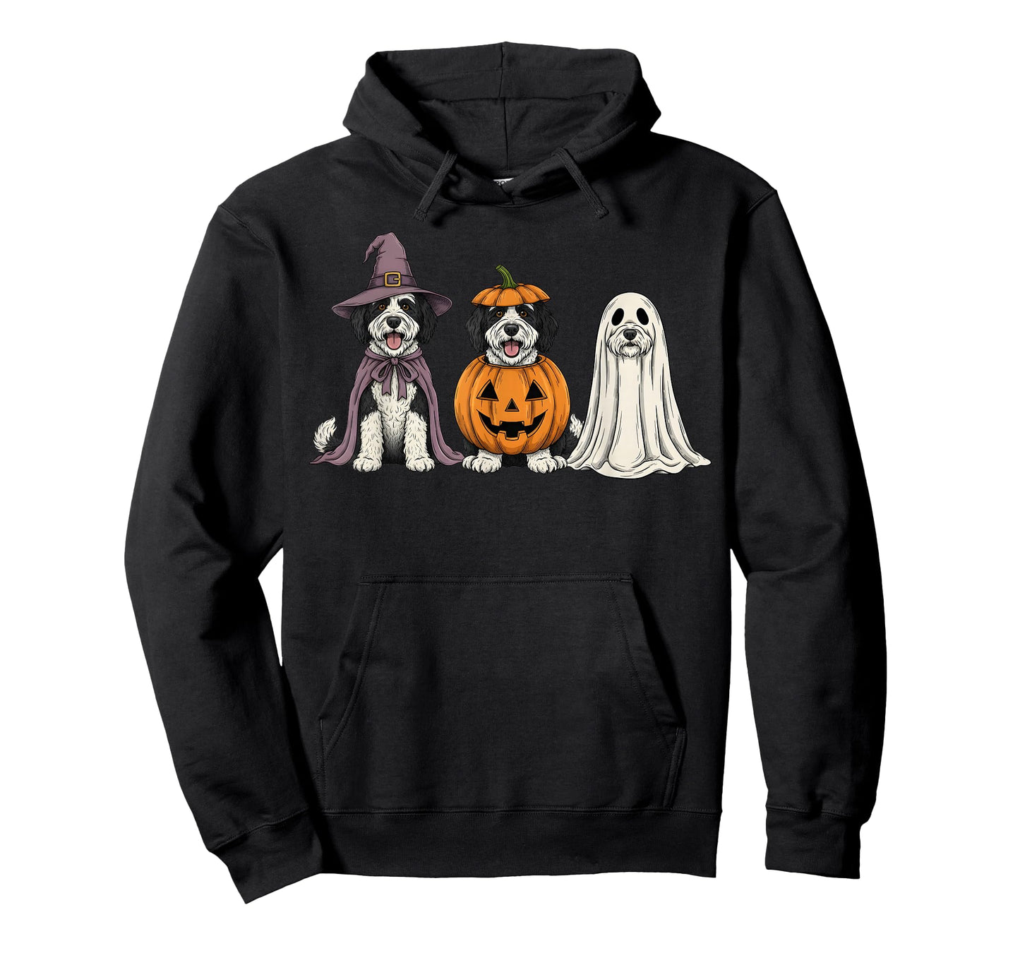 Spooky Ghost Sheepadoodle Pumpkin Halloween Doodle Dog Lover T-Shirt