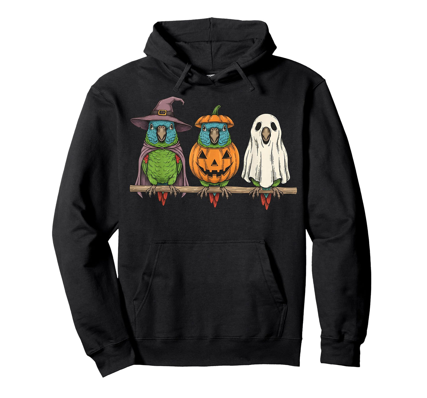 Spooky Ghost Blue Crowned Conure Parrot Pumpkin Halloween T-Shirt