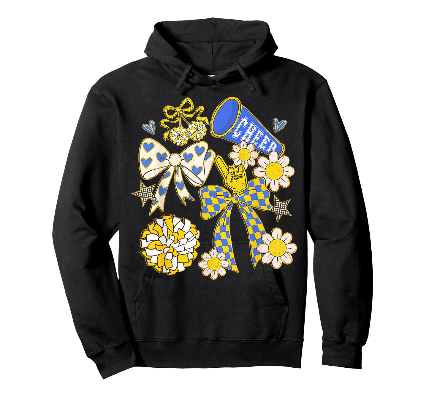 Blue & Gold Cheer Football Game Day Retro Coquette Bow T-Shirt