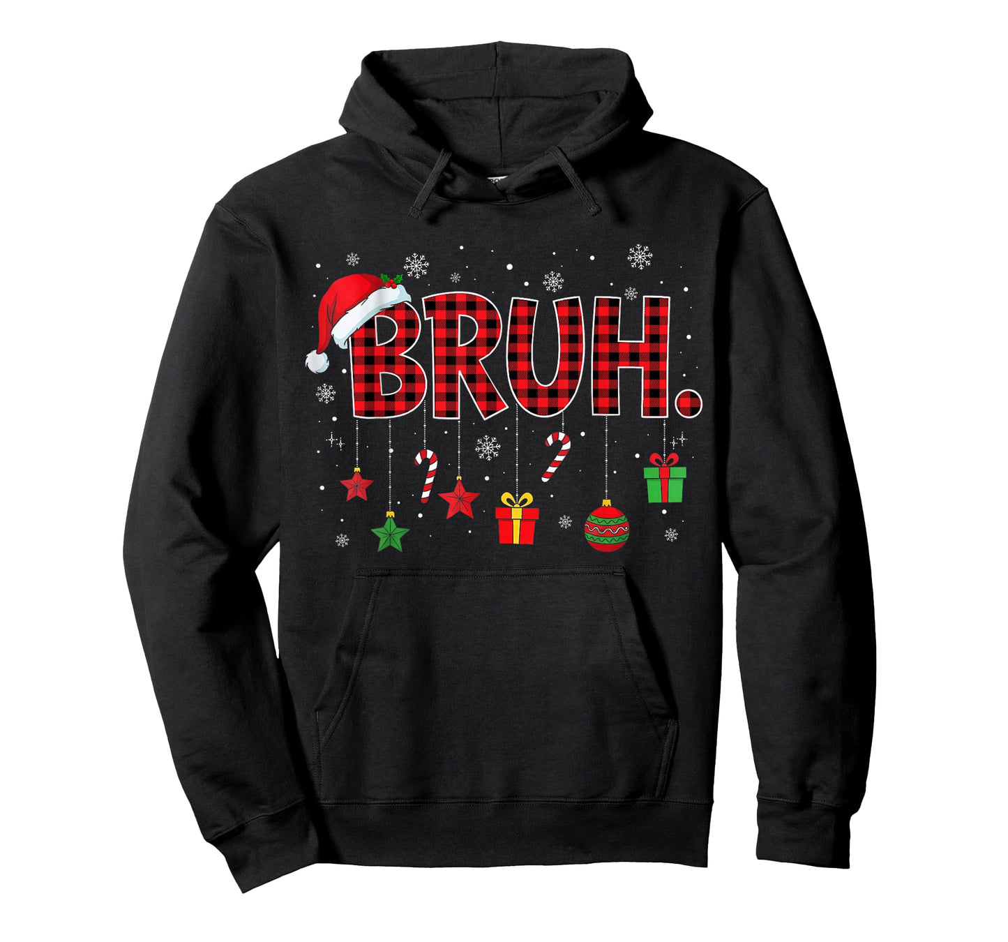 Bruh Funny Christmas Red Plaid Teens Boys Kids Xmas Pajamas T-Shirt