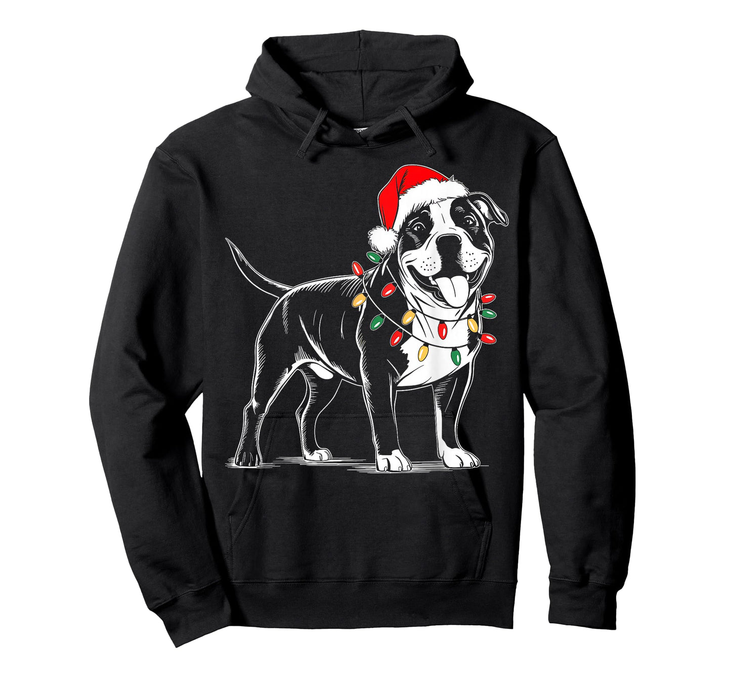 Pitbull Dog Christmas Lights Santa Hat Funny Xmas Dog Lover T-Shirt