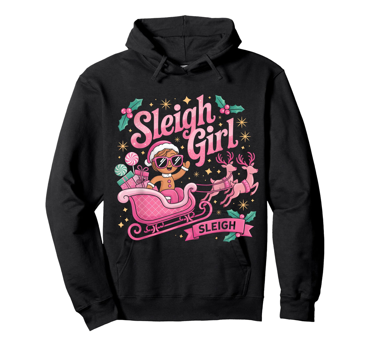 Sleigh Girl Sleigh Gingerbread Reindeer Pink Christmas Women T-Shirt