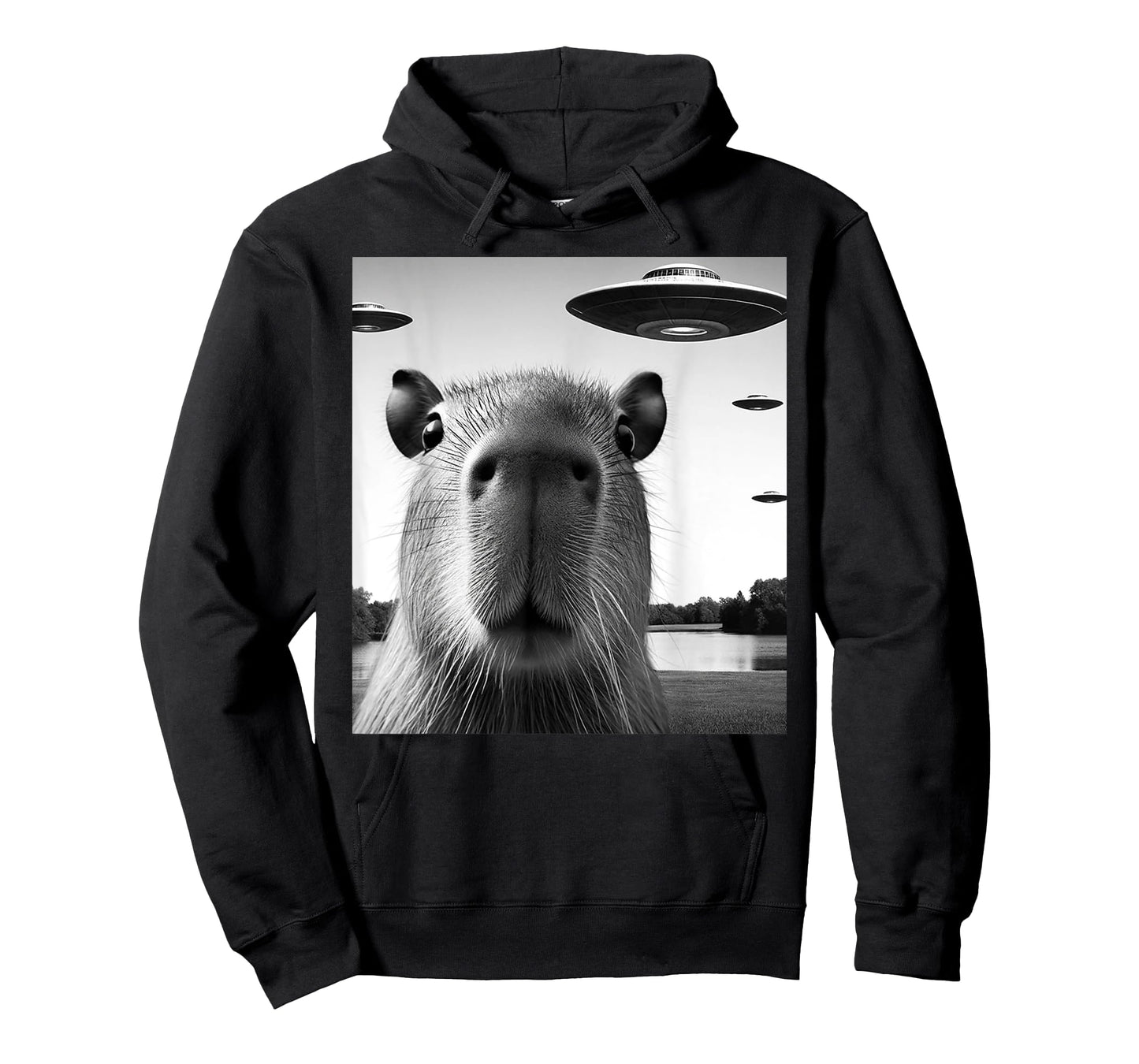 Funny Capybara Selfie with UFOs Weird Graphic T-Shirt