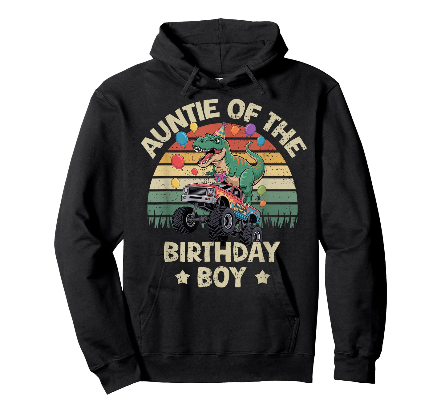 Auntie of The Birthday Party Monster Truck T-Rex Auntie T-Shirt