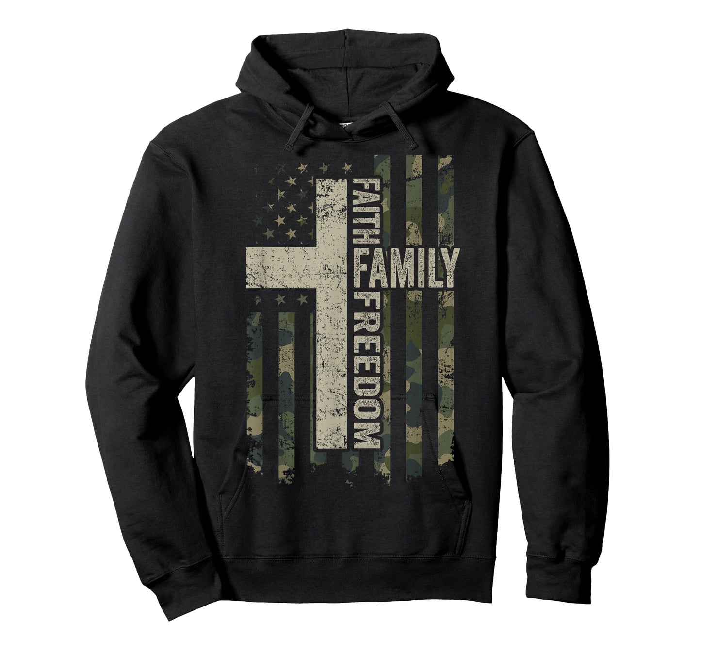 Faith Family & Freedom - Patriotic Christian Camo USA Flag T-Shirt