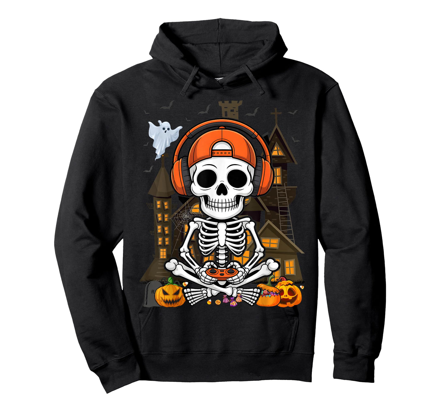 Skeleton Halloween Video Gamer Kids Boys Teens Men T-Shirt