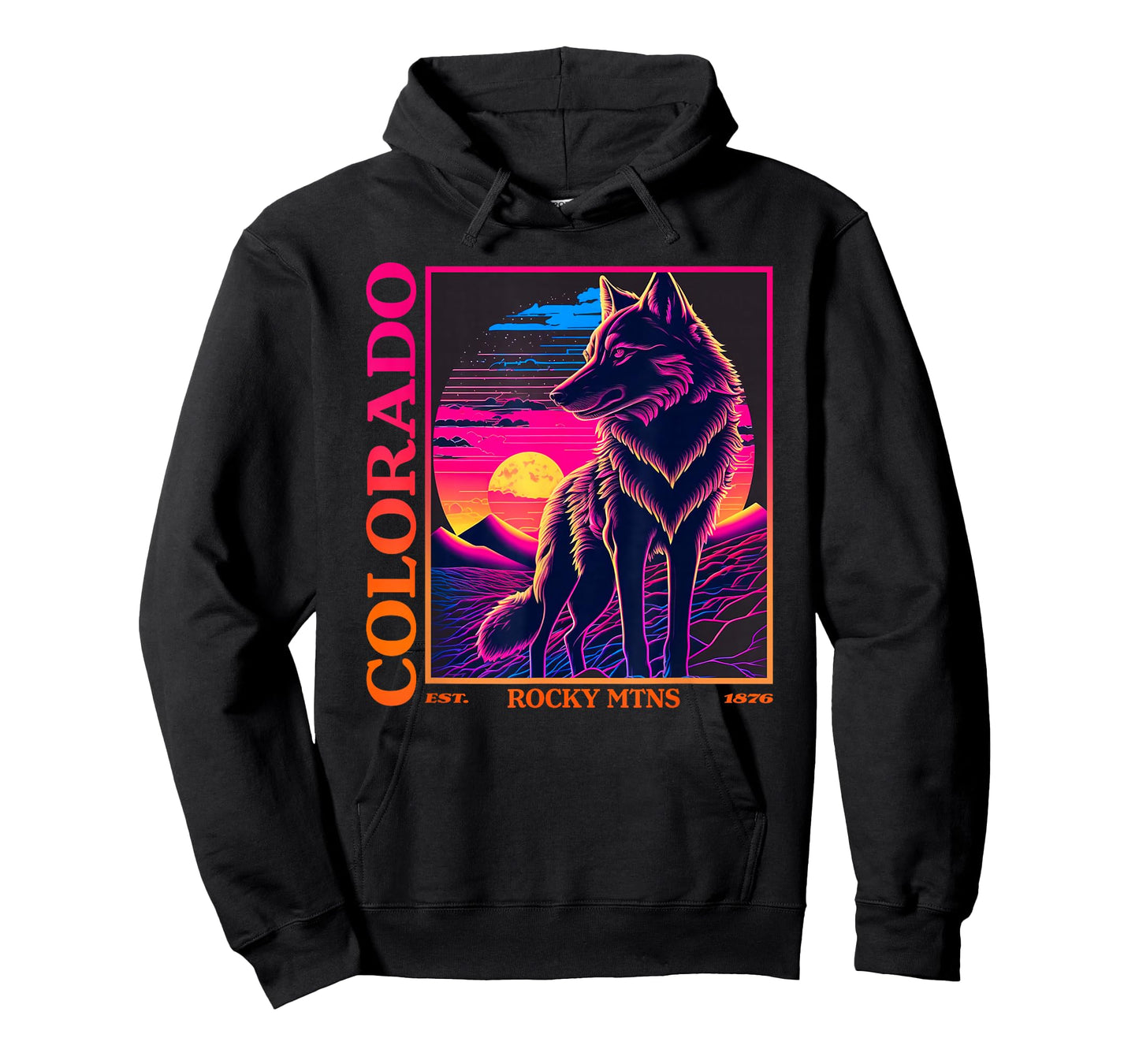 Colorado Mountain Wolf - Wolf, Moon, & Stars Retro T-Shirt