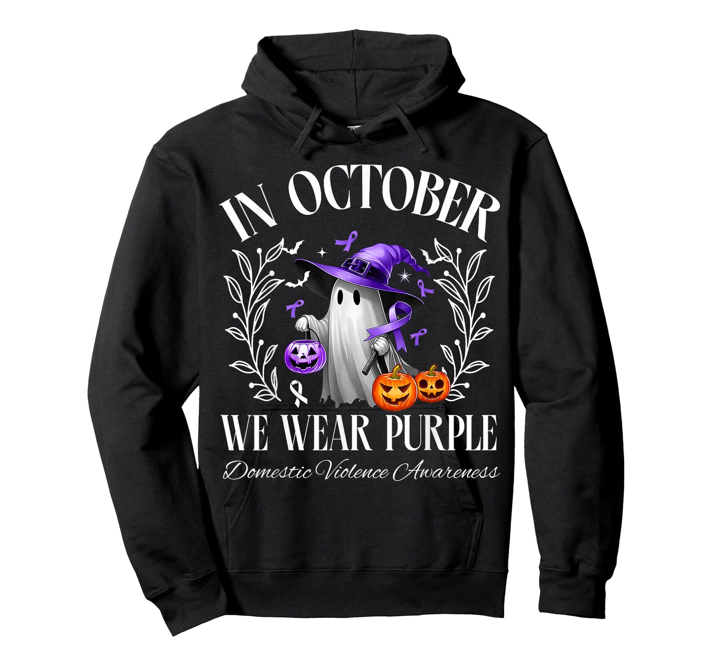 In October We Wear Purple Domestic Violence Ghost Halloween T-Shirt