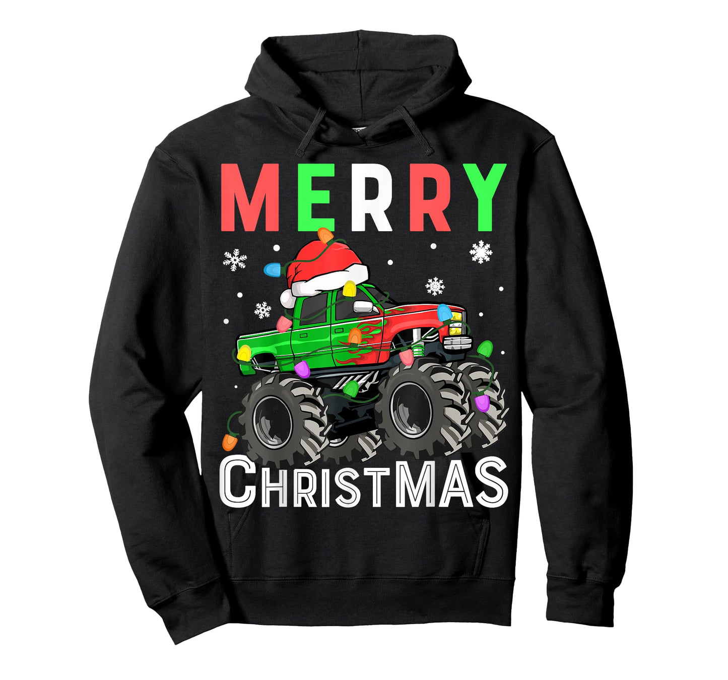 Boys Monster Truck Merry Christmas Santa Hat Kids Toddler T-Shirt