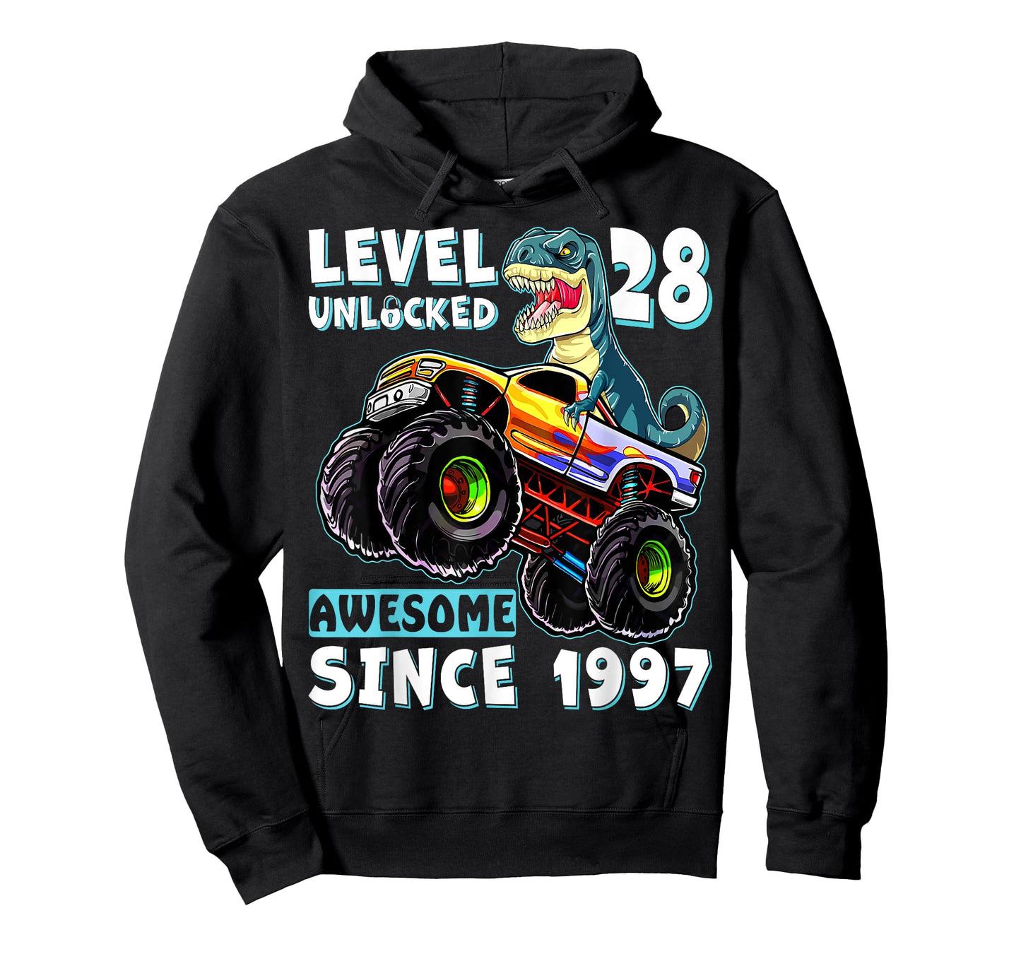 Level 28 Unlocked T Rex Monster Truck Dinosaur 28th Birthday T-Shirt