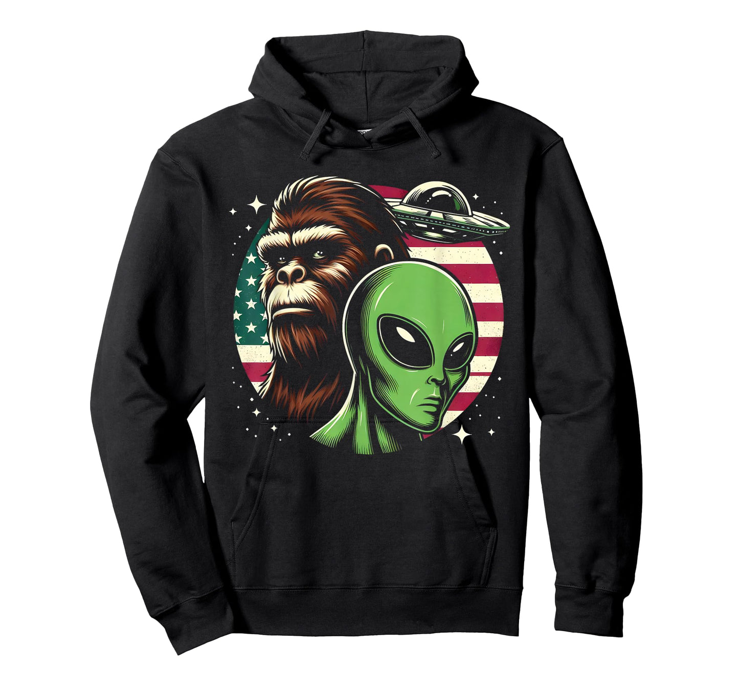 Bigfoot Sasquatch Alien UFO USA American Flag T-Shirt
