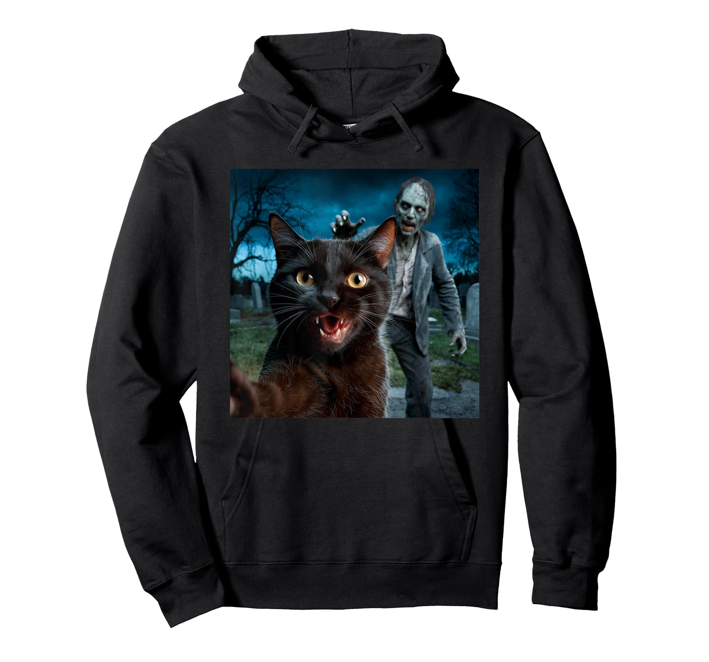 Cat and Zombie Selfie Photo Halloween for Cat Lovers Men Women Kids T-Shirt