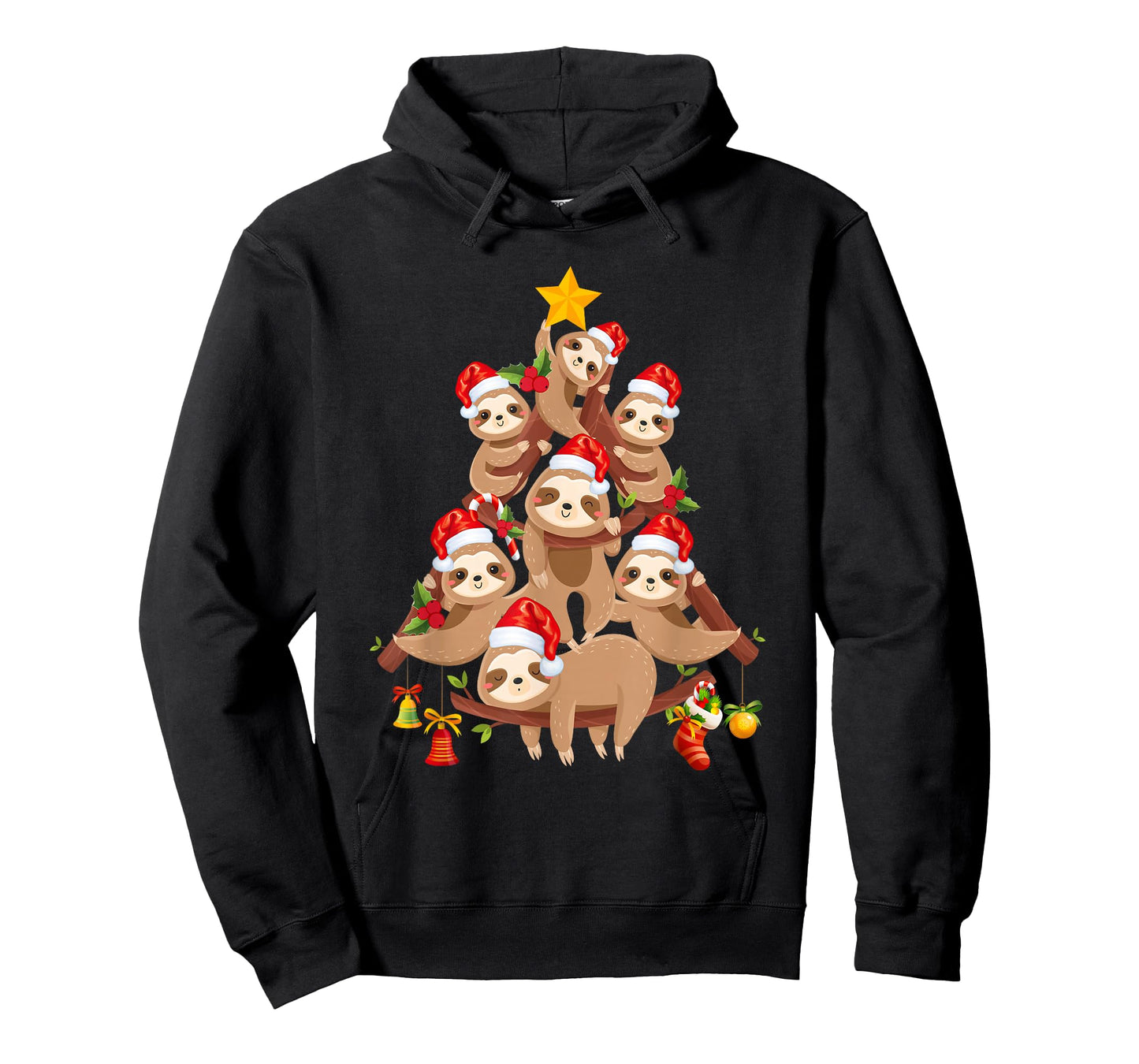 Sloth Christmas Tree Lights Santa Hat Family Xmas Pajamas T-Shirt