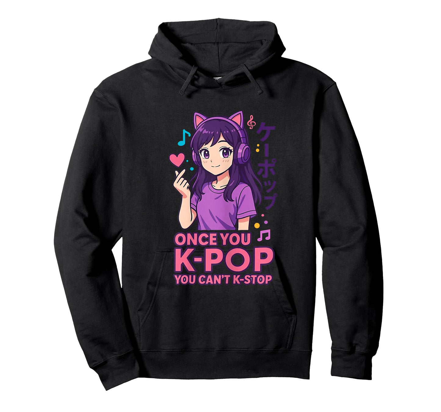 Cute Kawaii Girl with Cat Headphones Kpop Music Fans T-Shirt