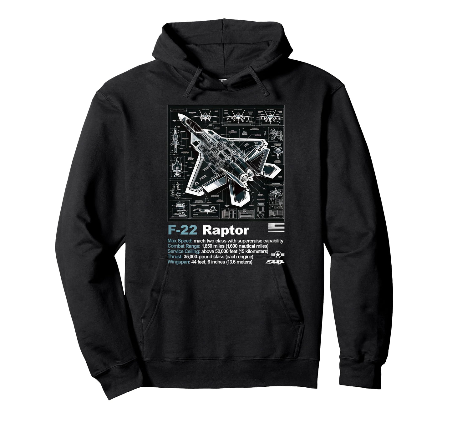 F22 Raptor Fighter Jet Blueprint Technical Drawing & Specs T-Shirt