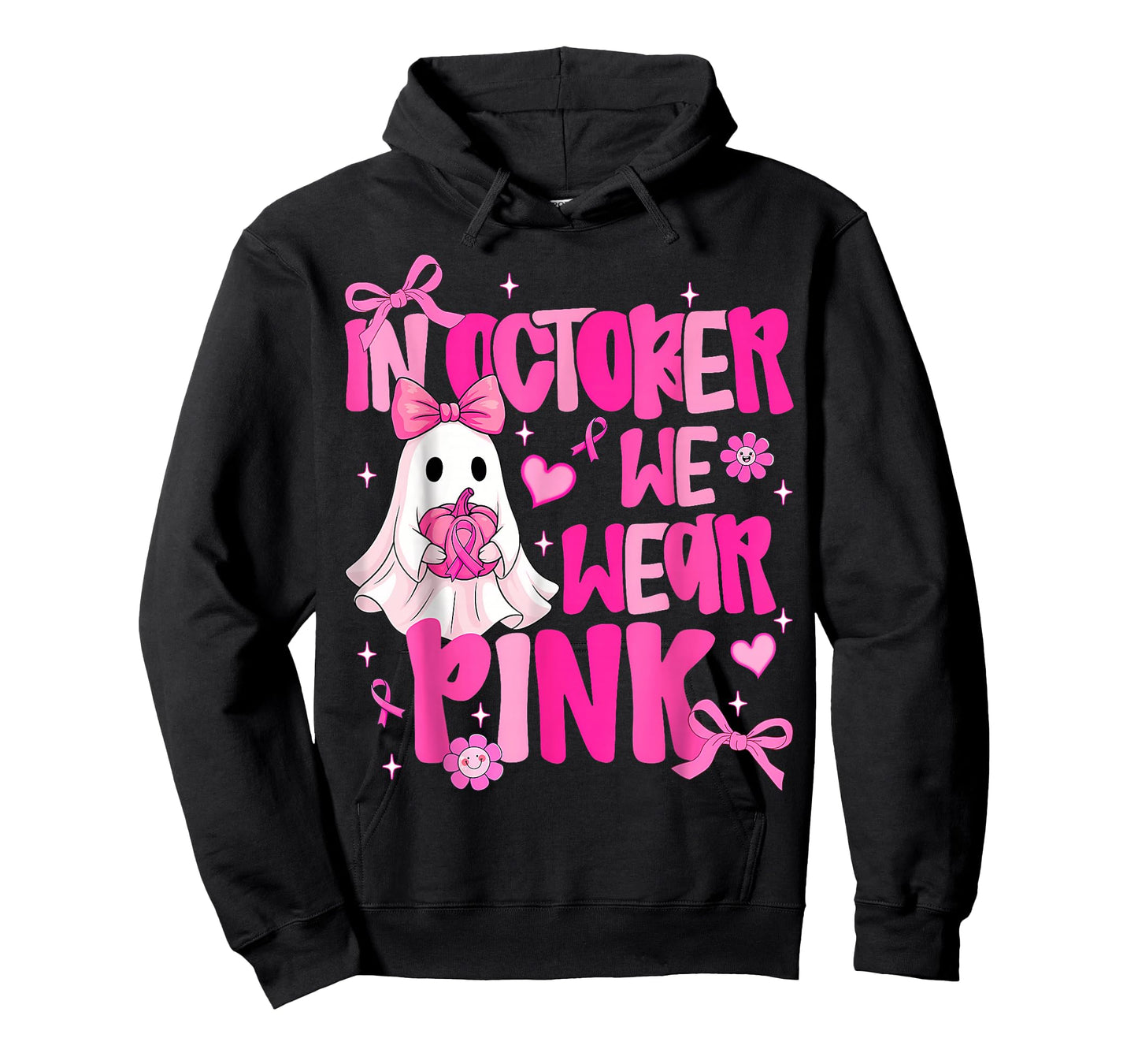 In October We Wear Pink Cute Ghost Halloween Breast Cancer T-Shirt