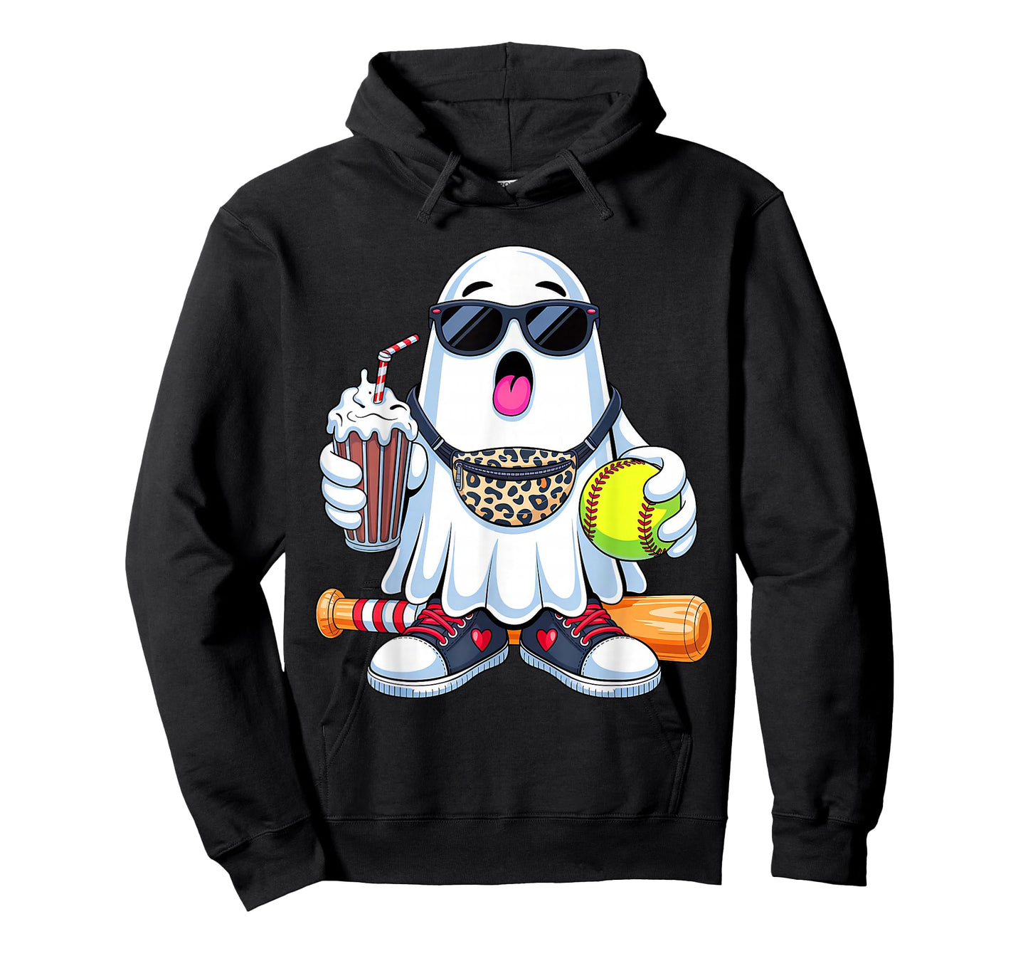 Funny Ghost Softball Boo Coffee Halloween Mens Womens Kids T-Shirt