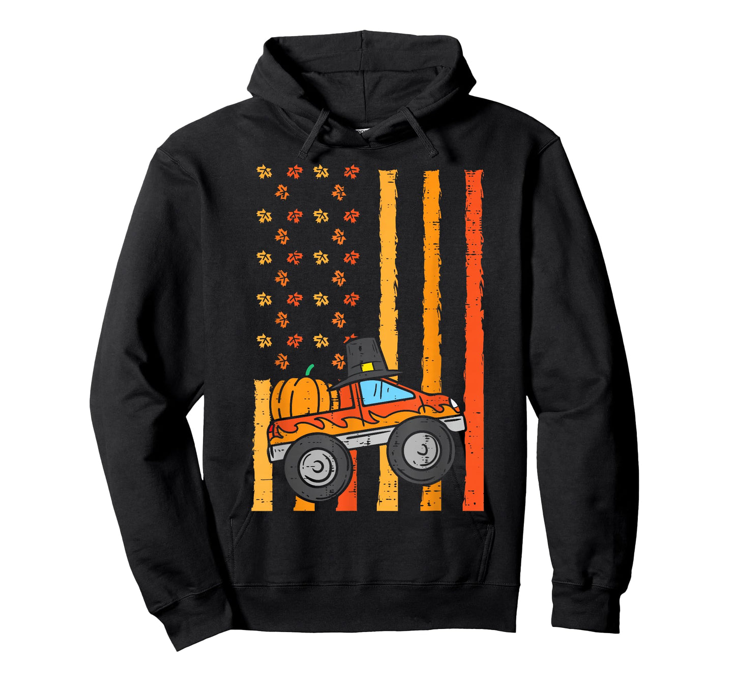 Thanksgiving Monster Truck US Flag Fall Toddler Boys Kids T-Shirt